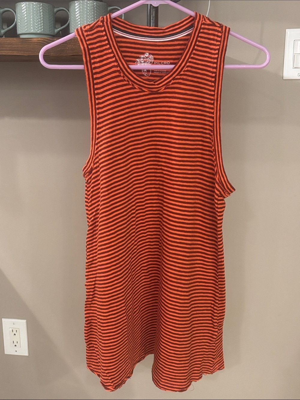 Pilcro Anthropologie Striped Distressed Tank Top XS Orange Brown Raw Hem